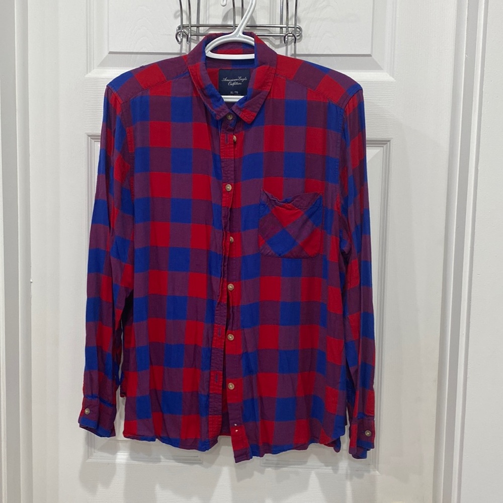 American Eagle Red & Blue Plaid Flannel